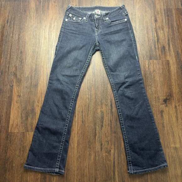 TRUE RELIGION HiRise Boot Jeans Rhinestone Flap Pocket Dark Wash Women’s Size 28 - Picture 1 of 14
